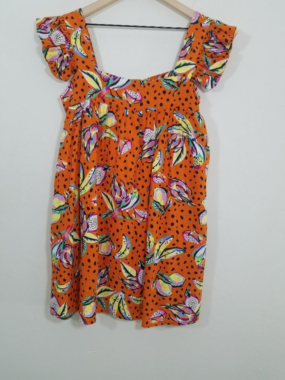 Kourt Aria Tropical Brachy Relaxed Fit Linen Blend Mini Dress with Pockets Small